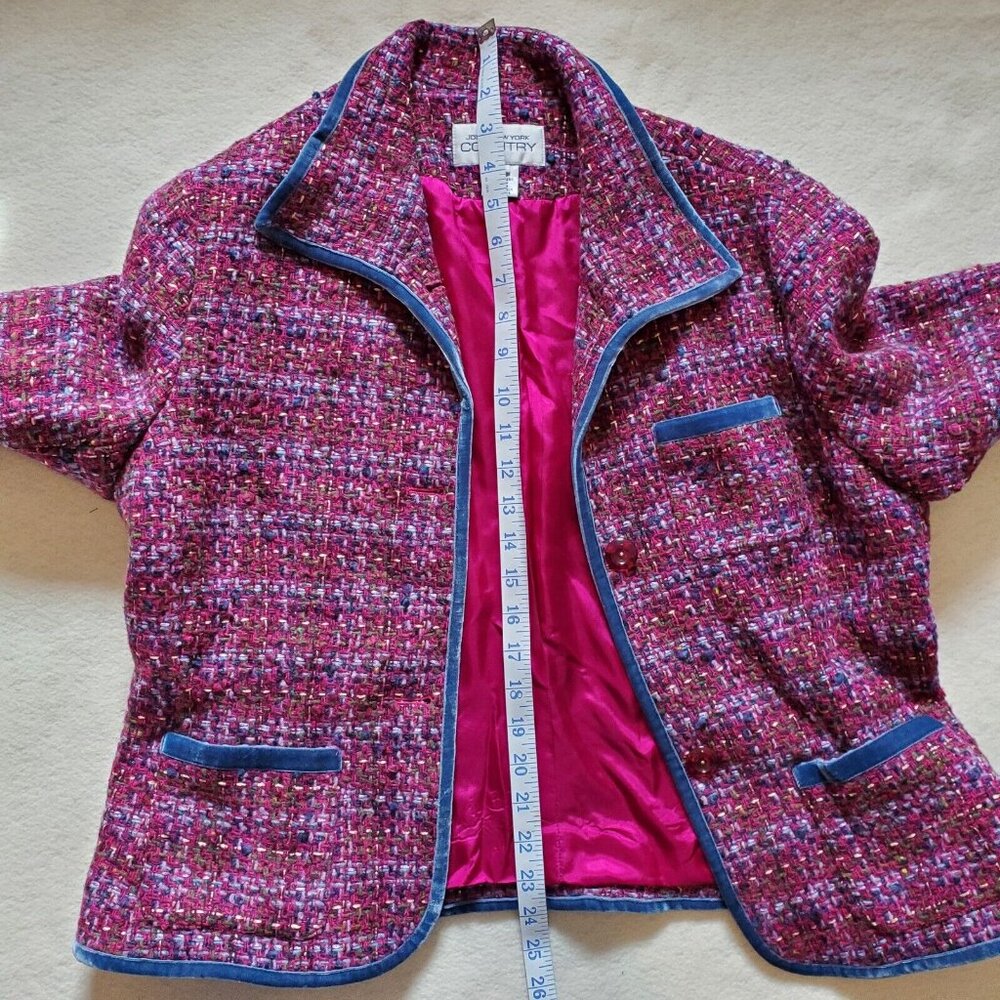 Jones New York Country Women Sz Large Purple Pink Tweed Wool Blend Blazer Jacket - Picture 4 of 12